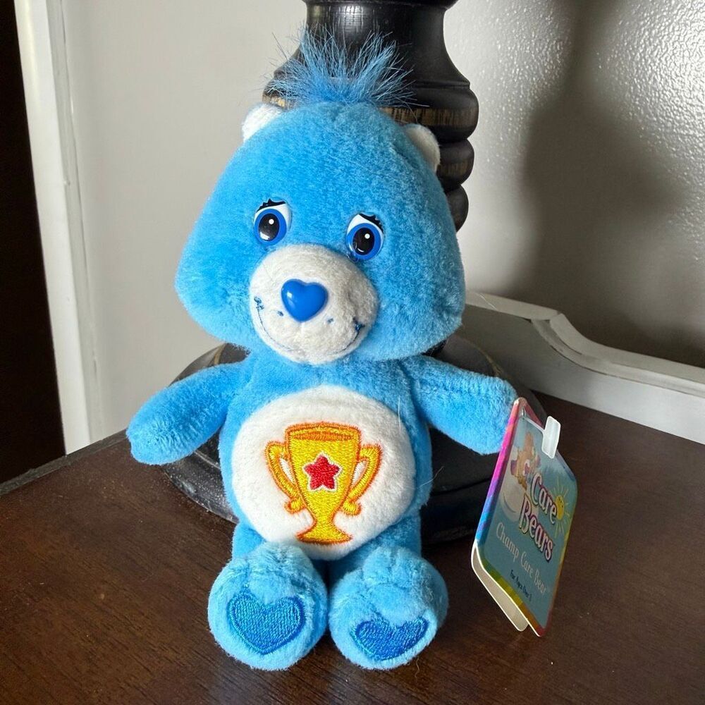 NWT Vintage Trophy Champ Care Bears Champ Care Bear Clip On Plush Keychain 2003